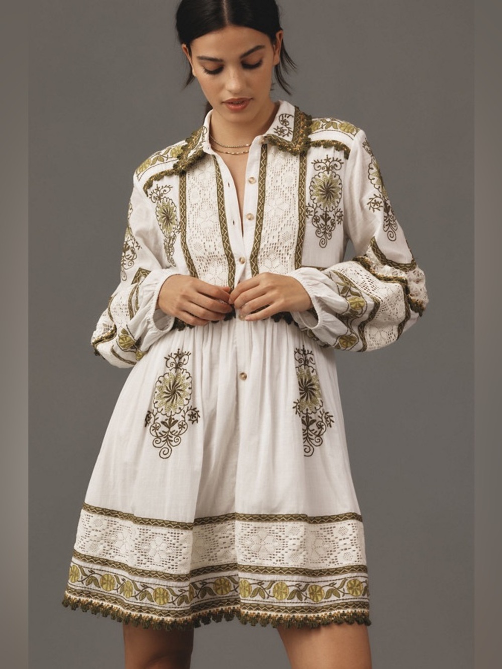Maeve Anthropologie Long-Sleeve Embroidered Boho Mini Dress